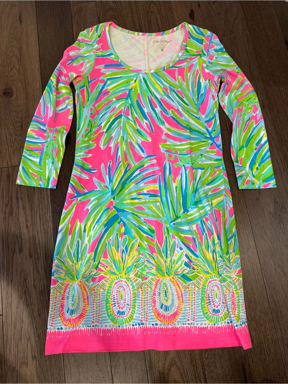 Lilly Pulitzer Beacon Shift cotton dress  "Tiki Pink Royal Lime"